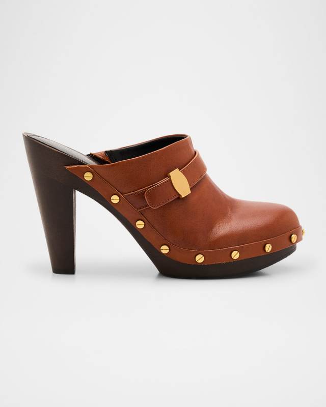 Giana Leather Block-Heel Mules